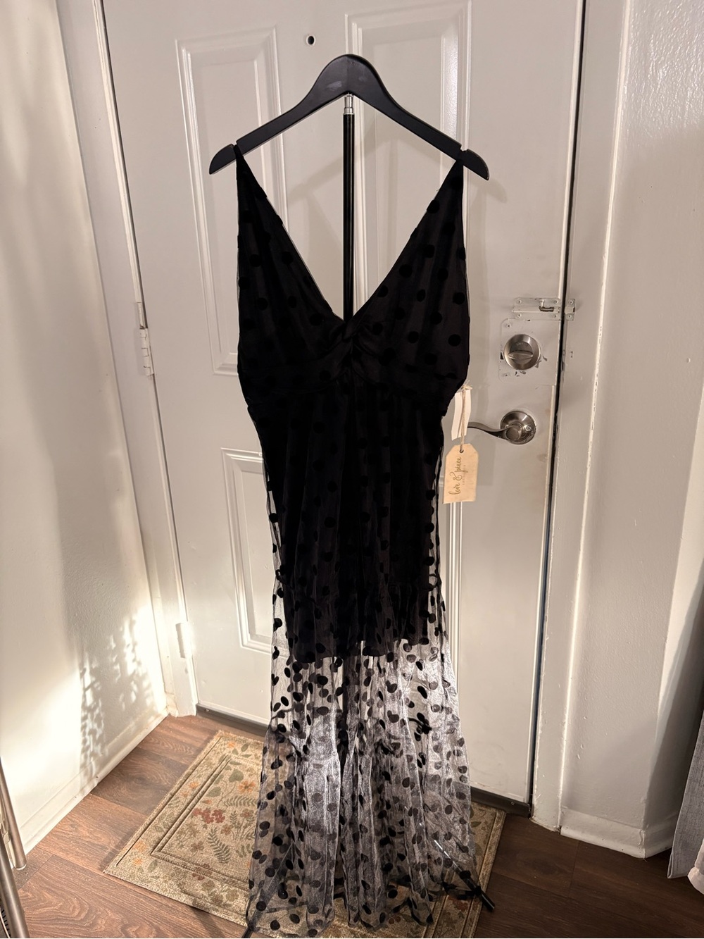 Elegant Black Polka Dot Asymmetrical Maxi Dress